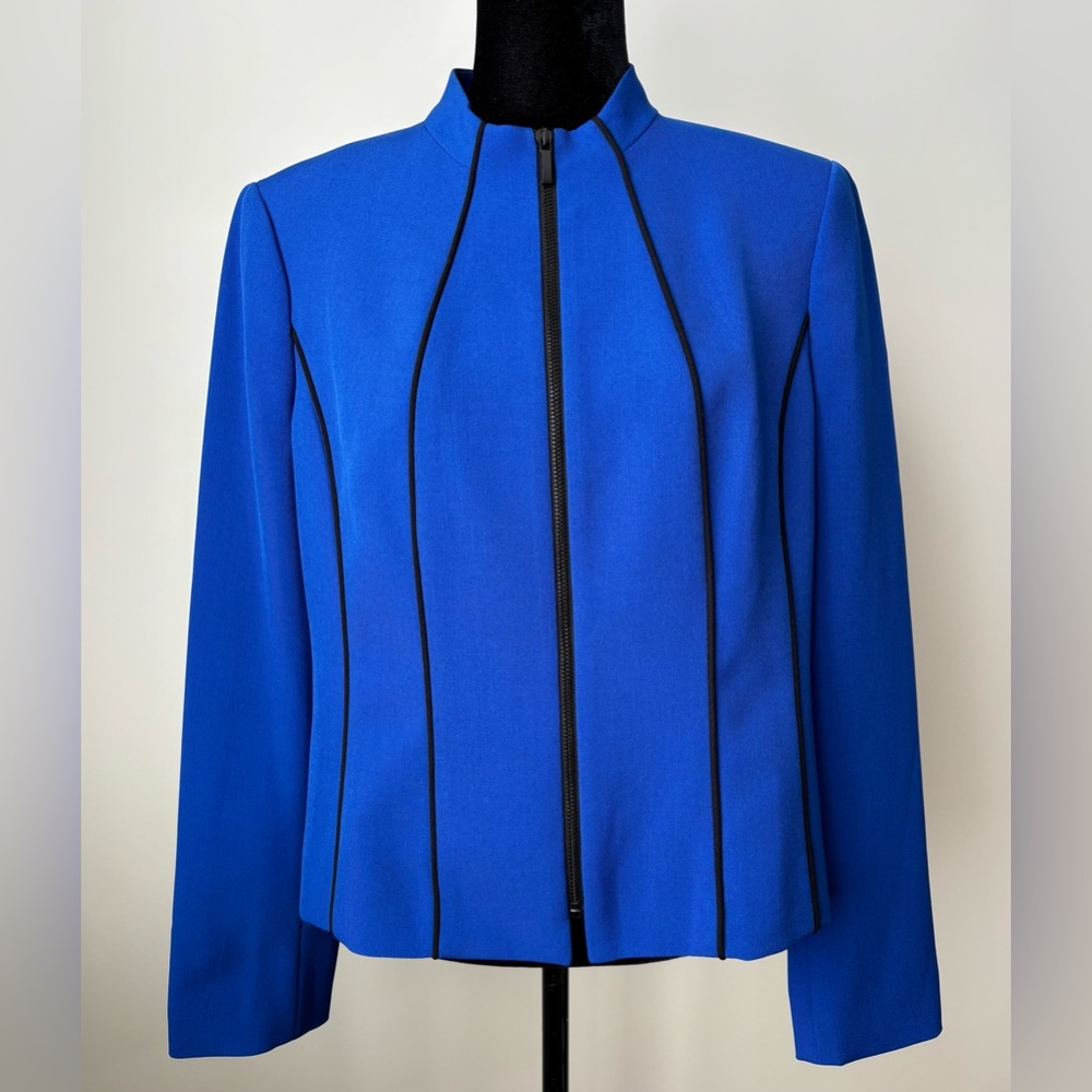 Kasper Electric Blue Blazer with Black Trim and Tailored Fit